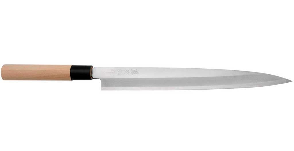 Cuchillo yanagiba con mango de madera