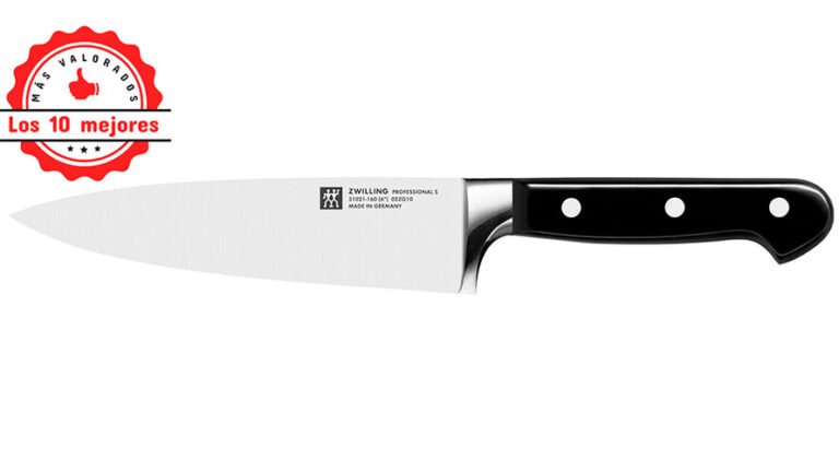 Cuchillo de cocina con un sello que reza Los 10 más valorados