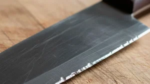 Filo de un cuchillo dañado que necesita ser afilado