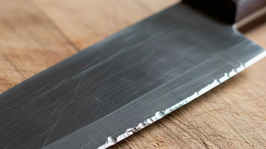 Filo de un cuchillo dañado que necesita ser afilado