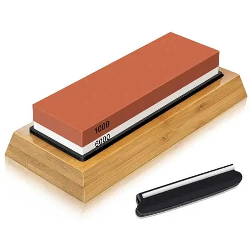 SHAN ZU Piedra de Afilar 1000/6000 corindón blanco con base de bambú — kit 4 piezas