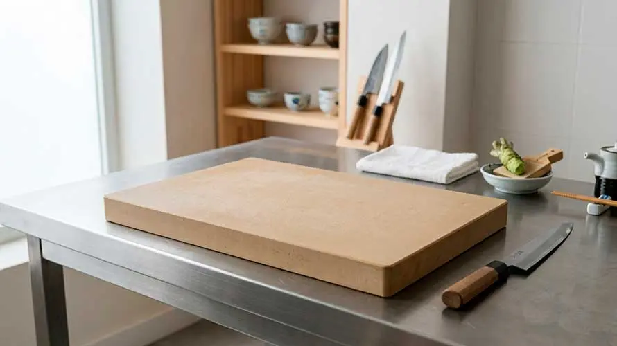 Tabla de corte en cocina minimalista