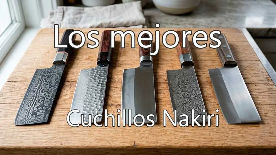 Cuchillos nakiri sobre una tabla de madera