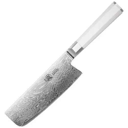 MITSUMOTO VG-Pro Blanco 16,5 cm, damasco de 67 capas con núcleo de polvo declarado, unos 91 €.