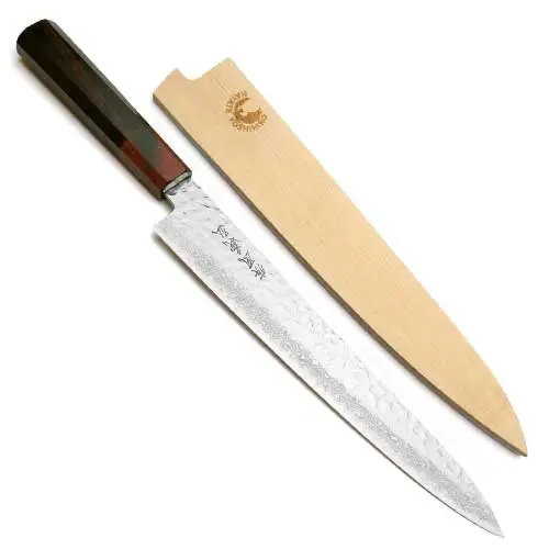Yoshihiro VG10 Hammered Damascus Sujihiki 240 mm Shitan