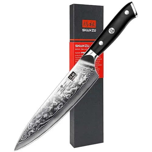SHAN ZU Pro Cuchillo de Cocina Damasco, 20 cm Cuchillo Chef Japonés