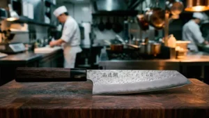 Cuchillo de Acero SKD11 en una cocina japonesa profesional