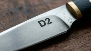 Cuchillo de acero D2 visible en el lomo